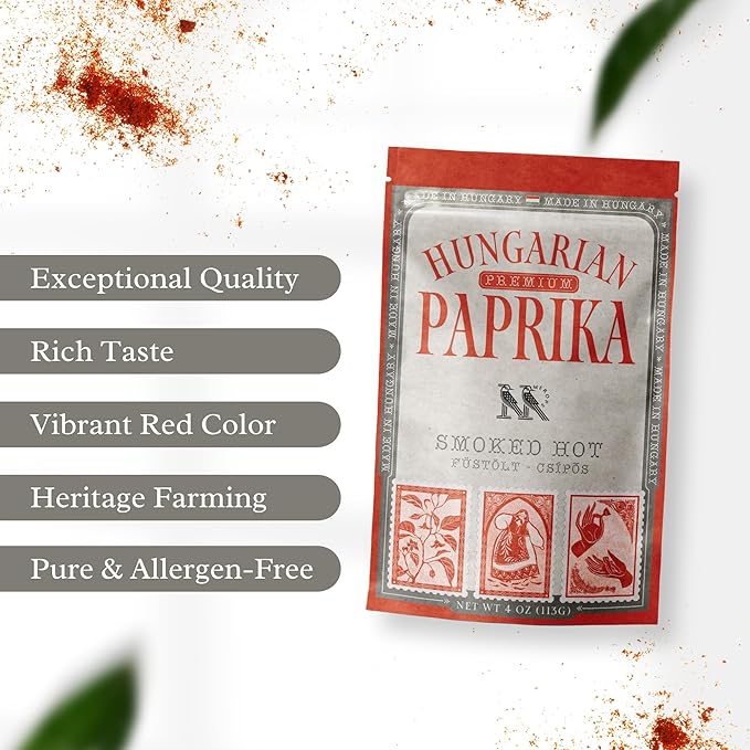 Premium SMOKED HOT Hungarian Paprika Powder (4 oz) - Non-GMO - Vibrant Deep Red Color - Origin: