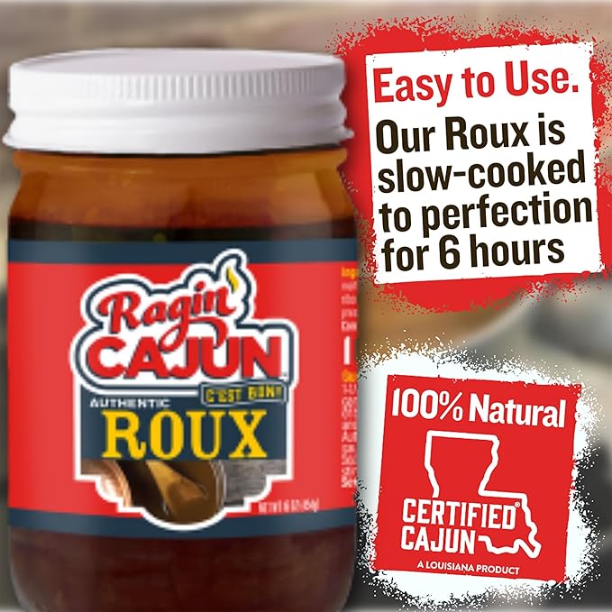 Ragin' Cajun Authentic Roux - 16 oz Jar, No MSG - Louisiana Cajun Base for Gumbo, Stews & Gravies
