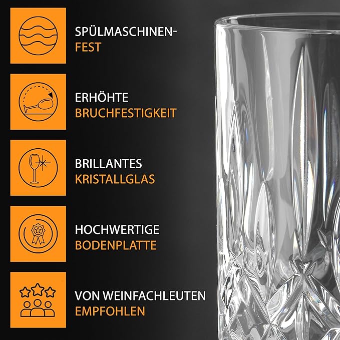 Nachtmann Noblesse Collection Iced Beverage Glasses, Crystal Glass Water Goblets, 15 Ounce, Beer