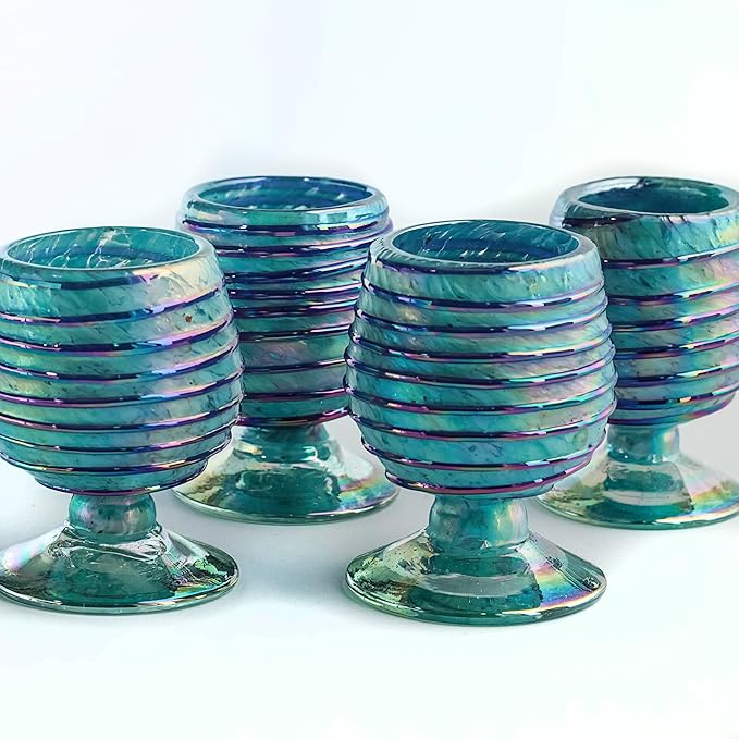 Authentic Mexican Tequila Hand Blown Shot Glasses - Set of 4-2 oz - Mini Glass Snifters - Heavy