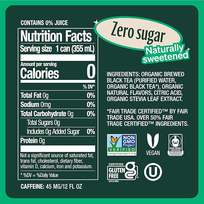Zevia Zero Sugar Tea, Black Tea with Raspberry, 12 oz Cans (12-Pack) – Naturally Sweetened, Zero