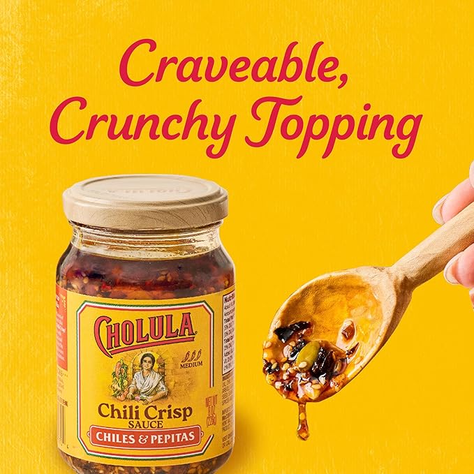 Cholula Chili Crisp Sauce, Chiles & Pepitas, Crunchy Topping for Tacos, Tostadas, Eggs, Pizza and