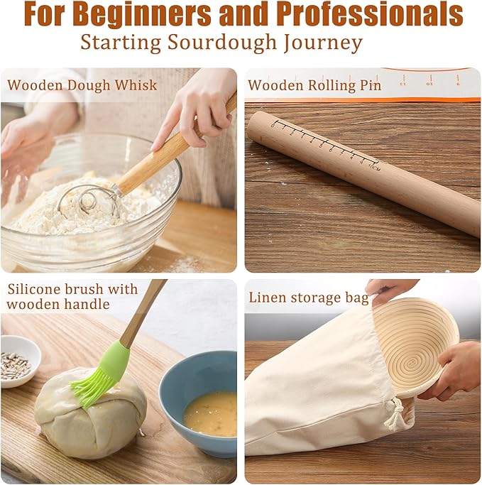Panny Banneton Basket, Banneton Bread Proofing Basket with Liners, 9" Round & 10" Oval Sourdough
