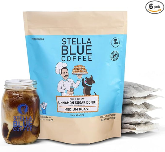 Stella Blue Cold Brew Coffee Packets, Cinnamon Sugar Donut, Medium Roast Ground Coffee, Warm