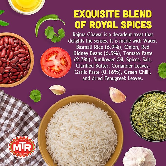 MTR Ready-To-Eat: Rajma Chawal - Red Kidney Beans Rice - Microwavable Rice Packs for Instant Meals