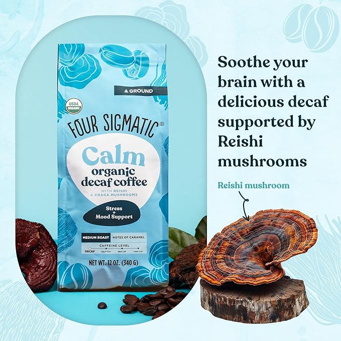 Four Sigmatic Calm Organic Decaf Ground Coffee | Swiss Water Decaf Coffee with Chaga & Reishi