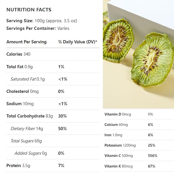 Premium Drying Kiwi Slices 6oz - 100% Sweet & Tart Snack, Perfect for Smoothies, Yogurt Recipes