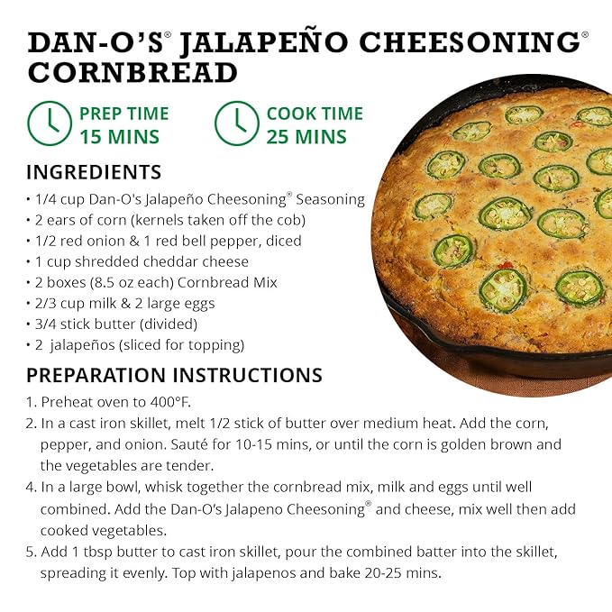 Dan-O's Jalapeño Cheesoning Seasoning, 2.6 oz Bottle, 2 Pack, Cheesy Seasoning for Pizza, Popcorn