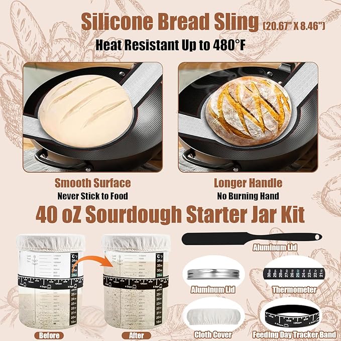 Sourdough Starter Kit, Sourdough Bread Baking Supplies with with 40oz Jar, 10" & 11" Cotton