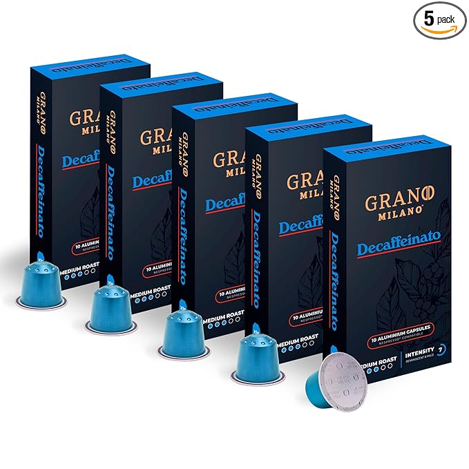 Grano MIlano Decaffeinato - 50 Aluminium Coffee Pods Compatible with Nespresso Original line