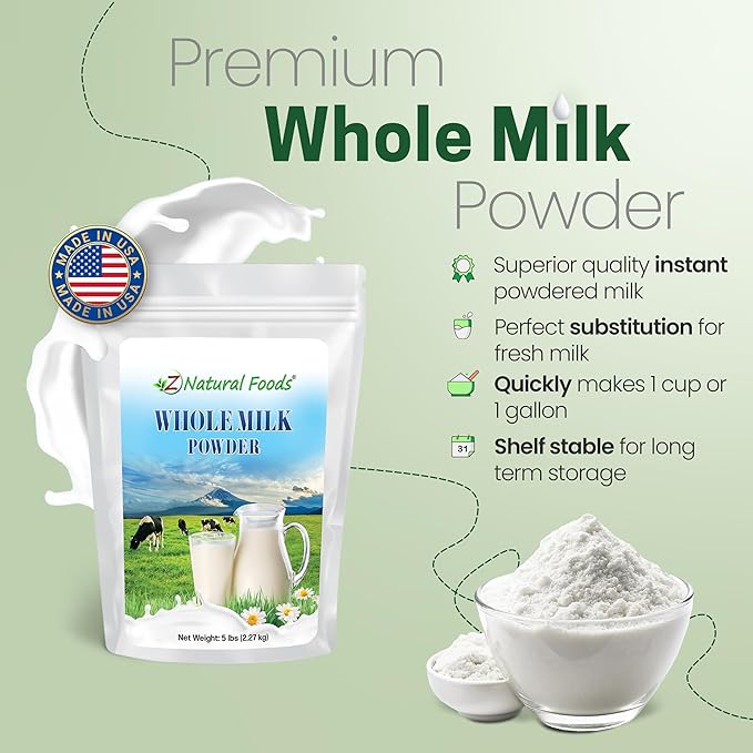 Z Natural Foods Premium Whole Milk Powder - Powdered Milk for Baking, Cooking, Drinks - Dry Milk
