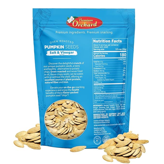 PREMIUM ORCHARD Flavored Pumpkin Seeds Oven Roasted | Salt and Vinegar| High Protein Snacks for