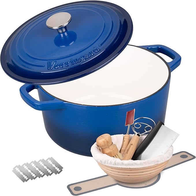 Enameled Cast Iron Dutch Oven Pot with Lid, for Bread Baking, Round Bread Oven- include Sourdough