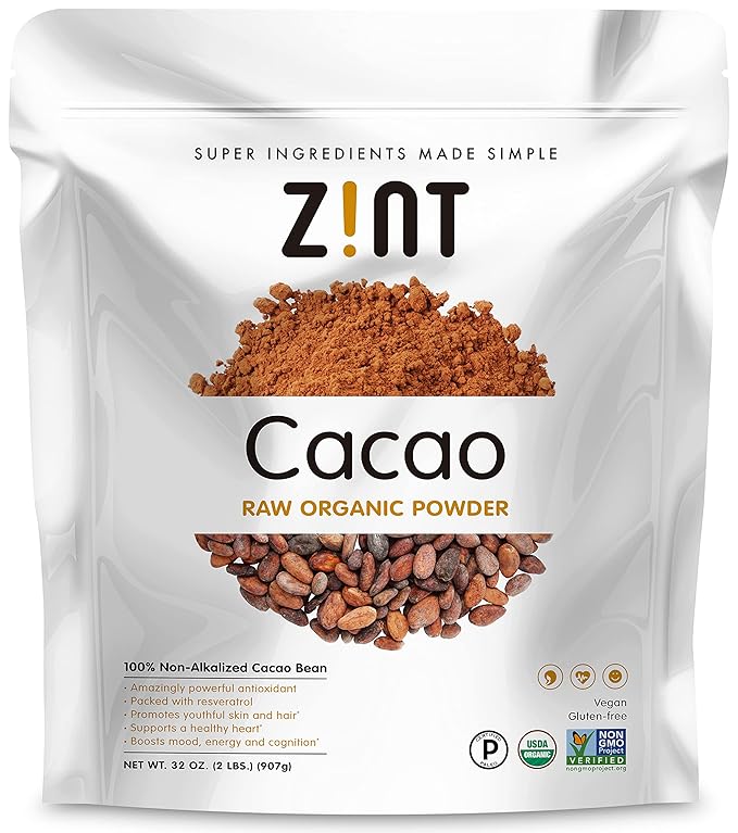 Zint Organic Cacao Powder (32 oz): Paleo-Certified, Organic, Non GMO, Anti Aging Antioxidant