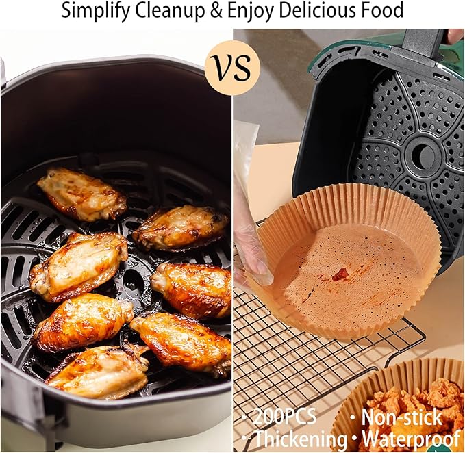 200Pcs Air Fryer Disposable Paper Liner, 8 Inch Round Non-Stick Air Fryer Liners Parchment Paper