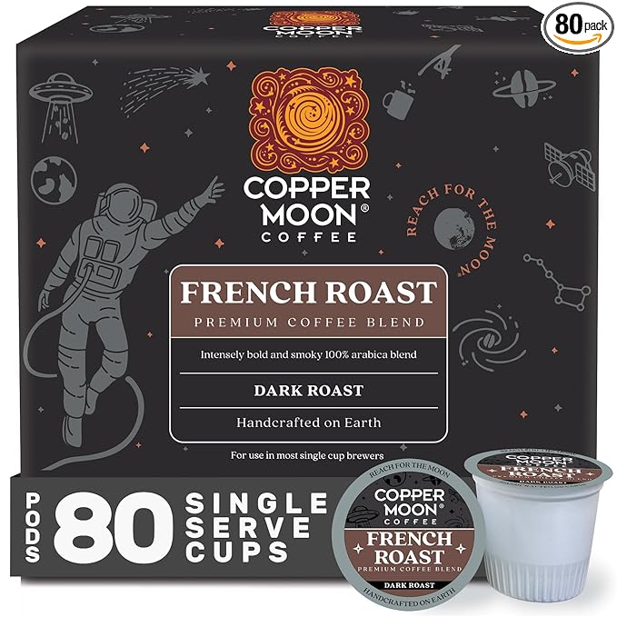 Copper Moon Single Serve Coffee Pods for Keurig K-Cup Brewers, Dark Roast, French Roast Blend, 80