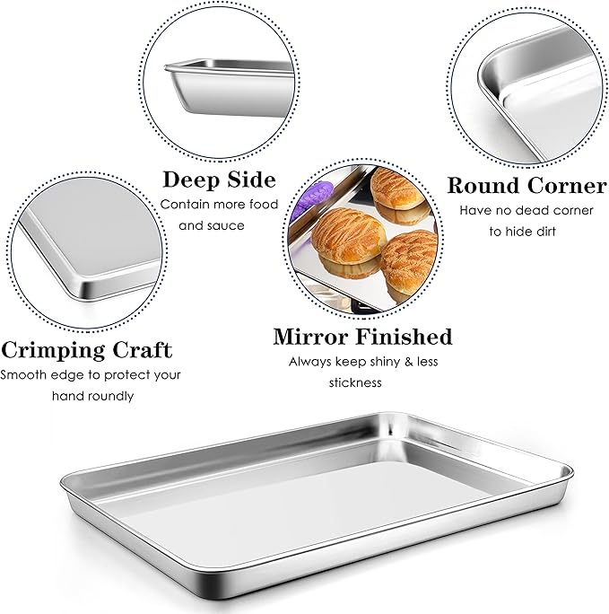 P&P CHEF 16 Inch Baking Cookie Sheet, Oven Pan Tray Stainless Steel Sheet Pan for Kitchen, Oven