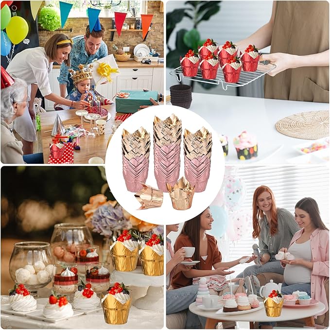 uxcell 100 Pcs Tulip Cupcake Liners, Muffins Liners Aluminum Foil Cupcake Wrappers Baking Cups