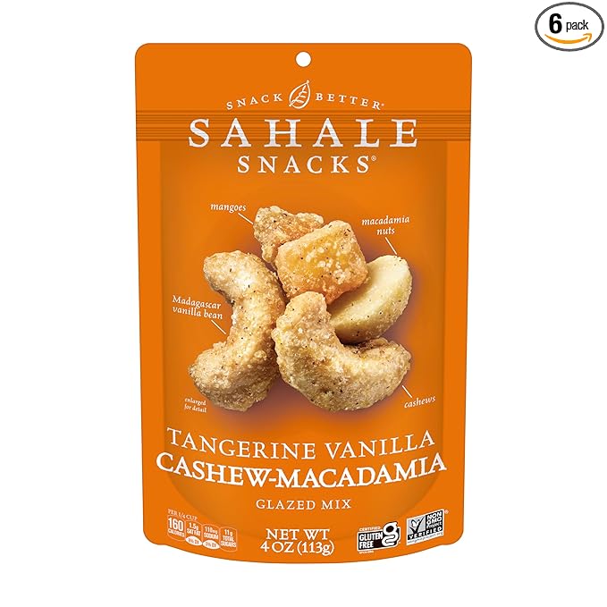 Sahale Snacks Tangerine Vanilla Cashew-Macadamia Glazed Mix, 4 oz Pouches (6 Packs) - Dry-Roasted