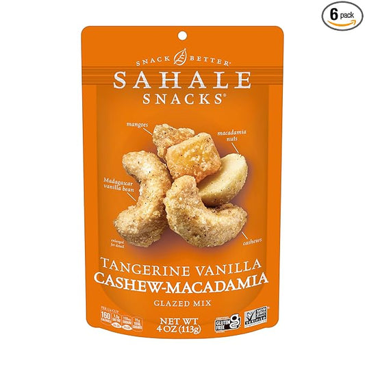 Sahale Snacks Tangerine Vanilla Cashew-Macadamia Glazed Mix, 4 oz Pouches (6 Packs) - Dry-Roasted