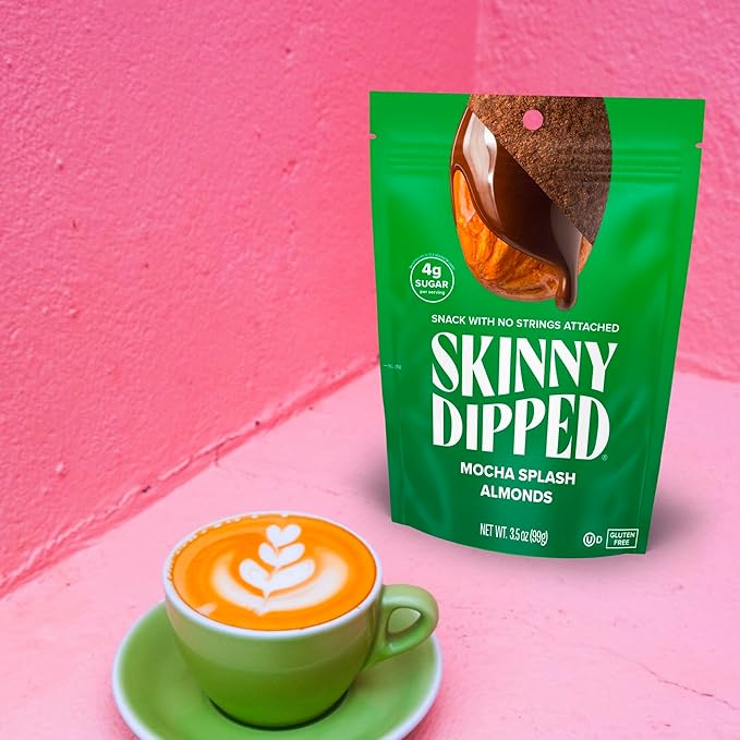 SkinnyDipped Mocha Splash Almonds, Healthy Snack, Plant Protein, Gluten Free, 3.5 oz Resealable