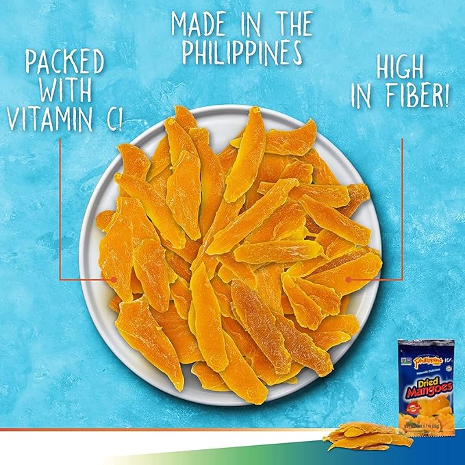 Philippine Brand Dried Mangoes Fruit Snacks (24 Pack)- All Naturally Gluten Free, Vegan