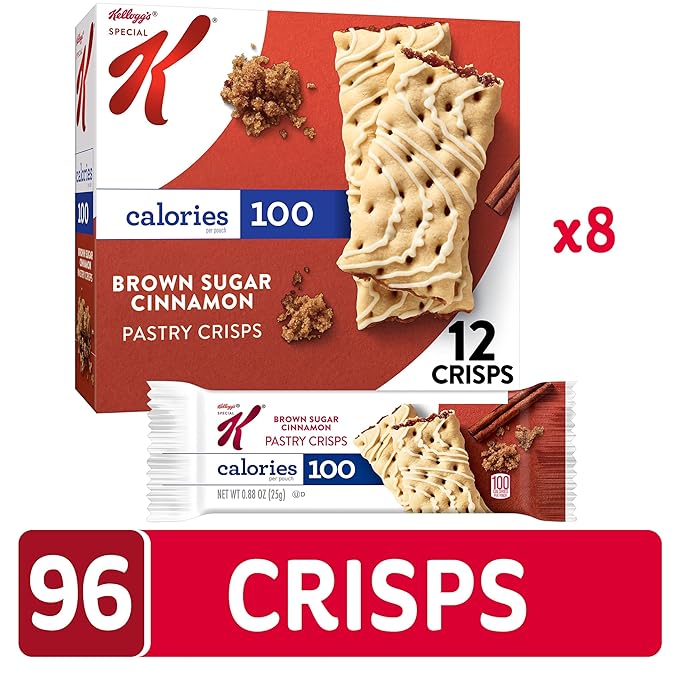 Special K Bar Pastry Crisps, Breakfast Bars, 100 Calorie Snacks, Brown Sugar Cinnamon (8 Boxes, 96