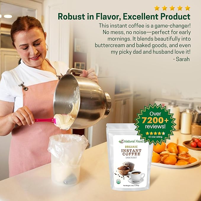 Z Natural Foods Organic Instant Coffee Powder - Rich Dark Roast Flavor, Arabica Instant Espresso