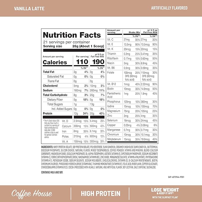 SlimFast High Protein Meal Replacement Powder, Caffeine Protein Powder, Energizing Protein Mix