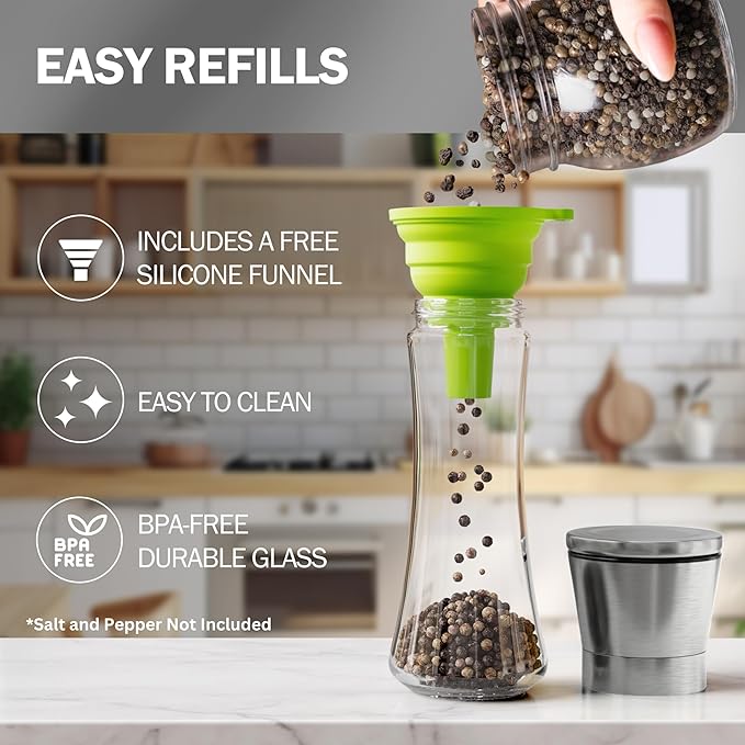 Home EC Original Stainless Steel Sea Salt and Pepper Grinder Set of 4 - Adjustable Ceramic - Tall
