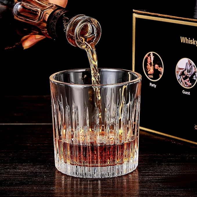 Whiskey Glasses Set of 4,Lead-Free Crystal Old Fashioned Glass,300ml Rocks Glass Tumblers for
