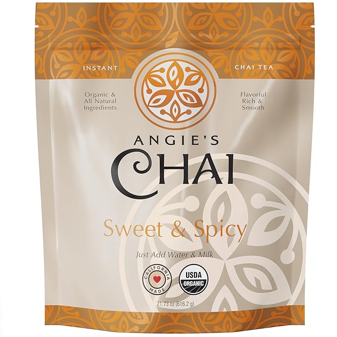 Angie's Chai Sweet & Spicy Organic Instant Chai Tea Powder - Made in USA, Delicious Spiced Chai