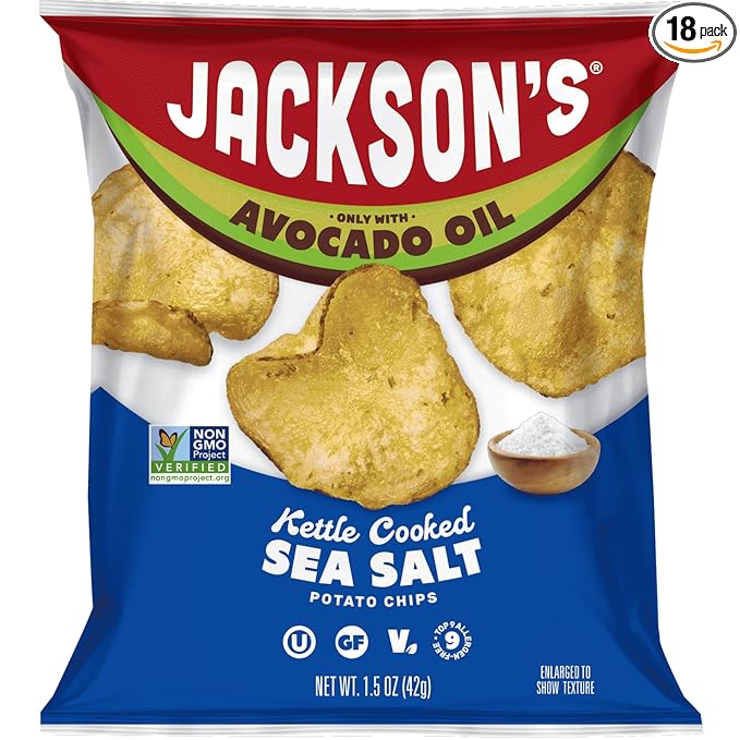 Jackson?™s Potato Classic Kettle Chips with Sea Salt (1.5oz, Pack of 18) - Made with Premium
