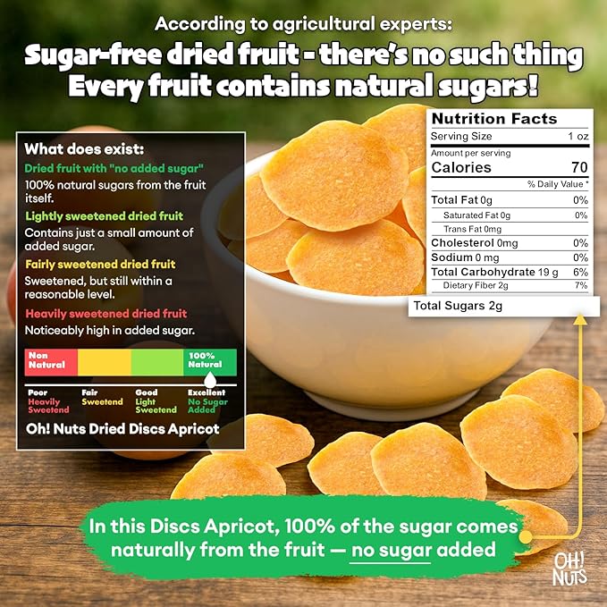 Oh! Nuts Dried Apricot Luscious Natural - 1 lb - Dried Fruit Discs - Sweetened Thin Apricot Slices