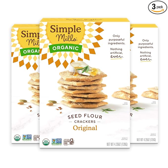 Simple Mills Organic Seed Crackers, Original - Gluten Free, Vegan, Healthy Snacks, Paleo Friendly
