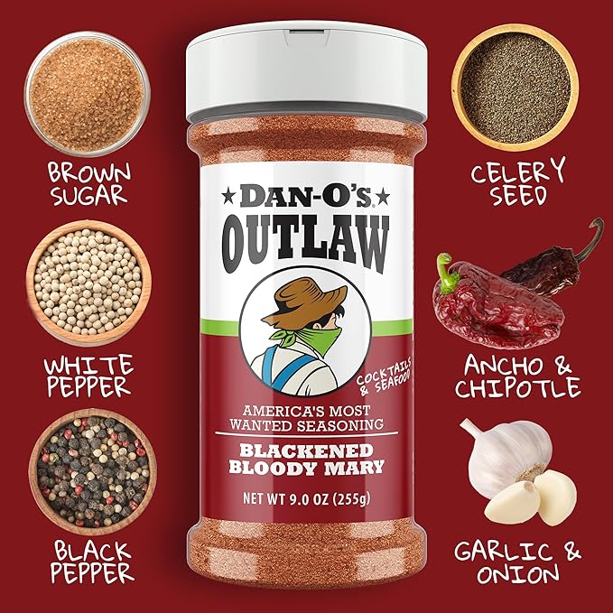 Dan-O's Outlaws Blackened Bloody Mary Seasoning, 9 oz Bottle, All Purpose Seasoning for Chicken