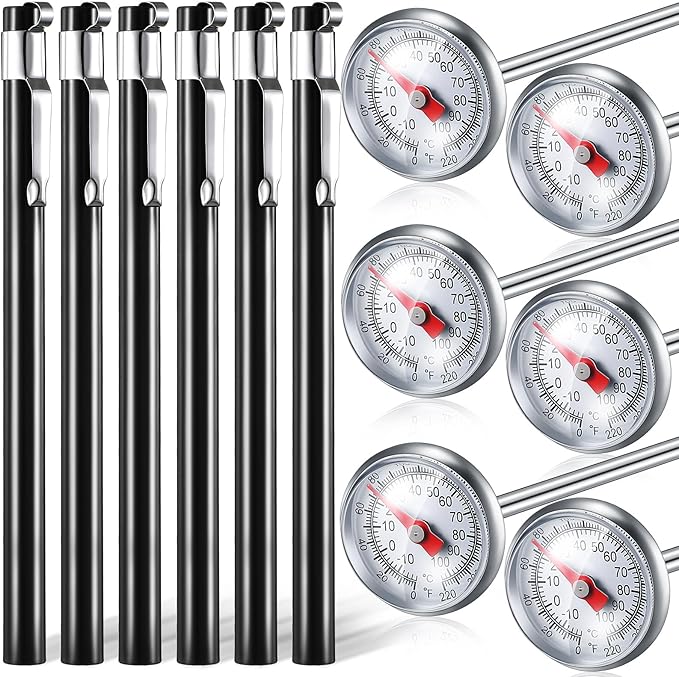 Xuhal 6 Pcs Stainless Steel Kitchen Thermometer with 5 Inch Long Stem 1 Inch Dial Thermometer Milk