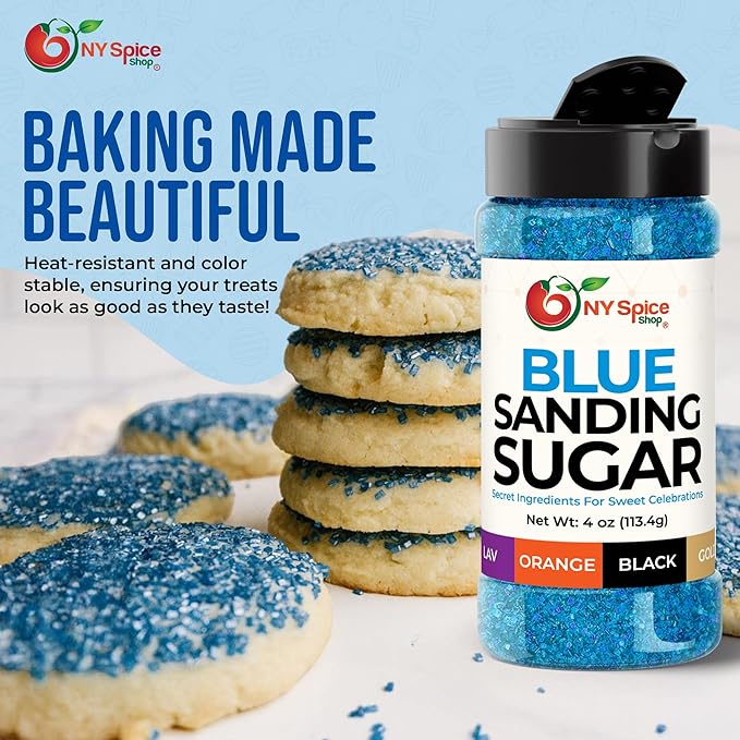 NY Spice Shop Blue Sanding Sugar - 4 Ounce Sweet Colorful Edible Sprinkles For Candy Dish - Sugar