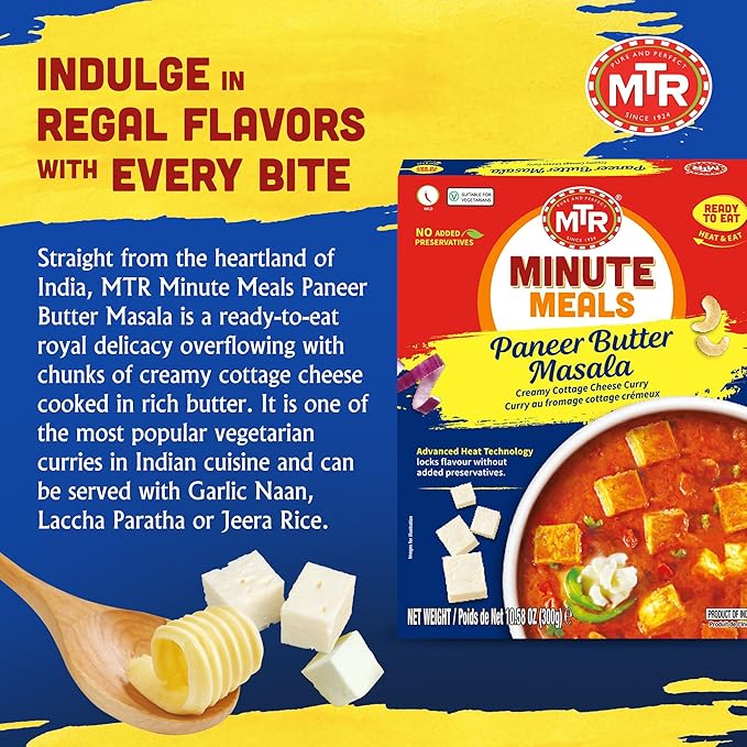 MTR - Minute Meals: Paneer Butter Masala - Creamy Cottage Cheese Curry - Tasty Indian Meal with No