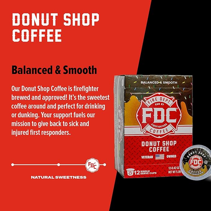 Fire Department Coffee - Gives Back to Firefighters - Medium Roast Donut Shop Coffee Pods - Sweet &