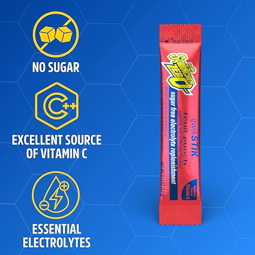 Sqwincher Zero Qwik Stik, Fruit Punch, Sugar Free, Low Calorie, Low Sodium Electrolyte Powder