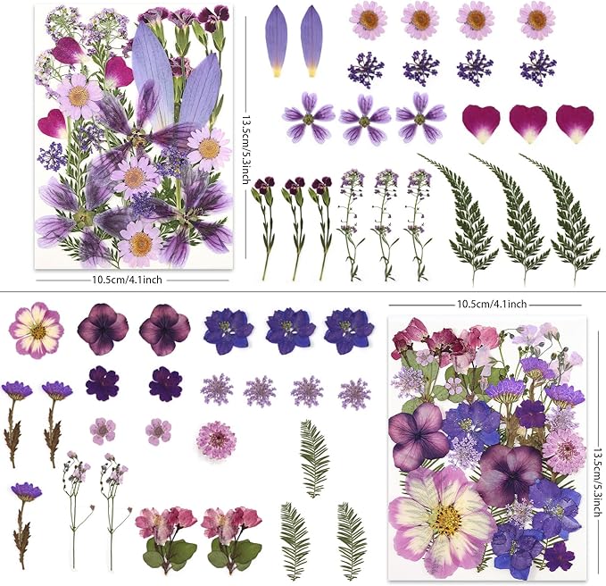 100P Purple Pressed Flowers – Real Dried Flowers for Crafts in Rich Violet Tones, Ideal for Resin