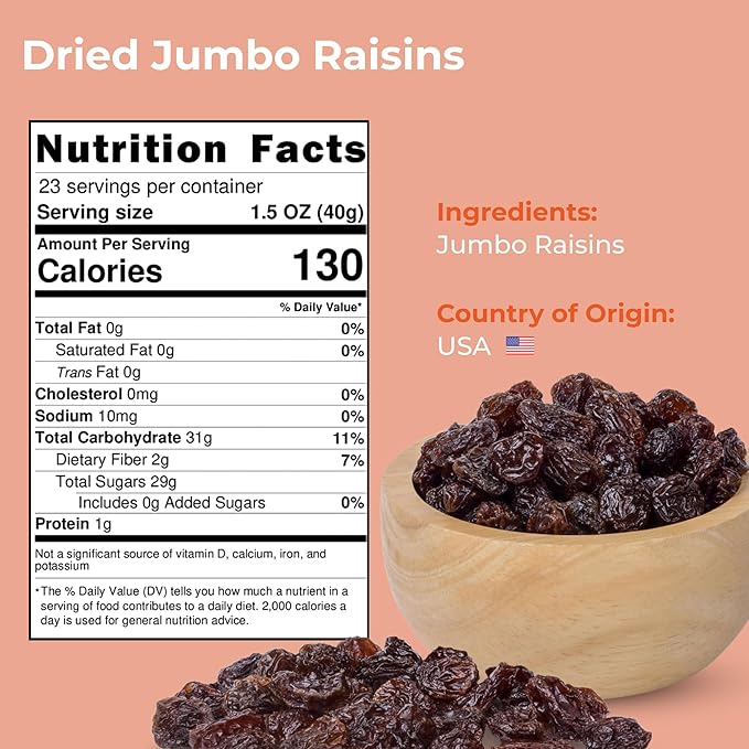 Amrita Dried Jumbo Raisins 2 lb | Naturally Sweet, Gluten-Free Snack | Dried Grapes Packed Fresh in