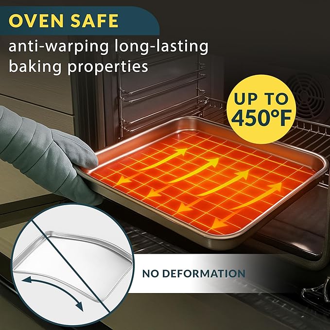 Baker’s Signature Stainless Steel Cookie Sheet Pan, Stainless Steel Baking Sheet Set of 3, Mirror