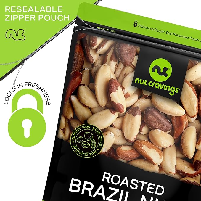 NUT CRAVINGS - Brazil Nuts Roasted & Unsalted - No Shell, Whole (80oz - 5 LB) Bulk Nuts Packed