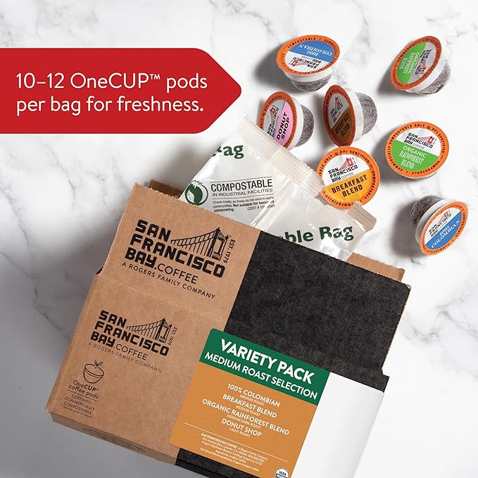 San Francisco Bay Compostable Coffee Pods - Variety Pack Medium Roast (40 Ct) K Cup Compatible