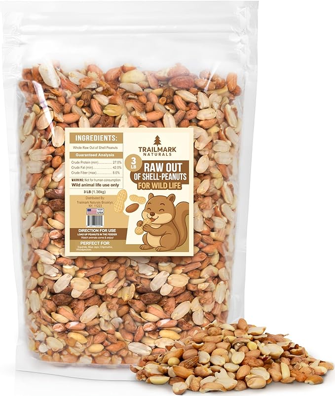 3 LB - Raw Shelled Peanuts For Squirrels, Out of Shell Peanuts For Birds and Wildlife- Squirrel