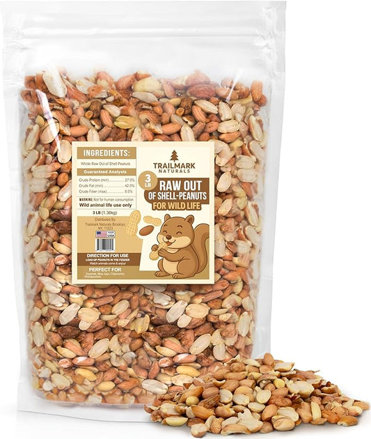 3 LB - Raw Shelled Peanuts For Squirrels, Out of Shell Peanuts For Birds and Wildlife- Squirrel