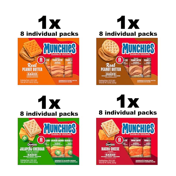 Munchies Baked Sandwich Crackers Variety Pack, Cheese Peanut Butter, Toast Peanut Butter, Doritos