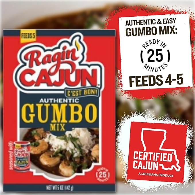 Ragin' Cajun Authentic Gumbo Mix - 5 oz Box, Pack of 6, No MSG, Authentic Louisiana Creole Soup